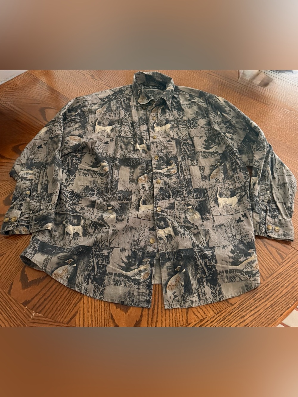 Field & Stream Gray Wildlife-Print Button Front Shirt Jacket